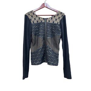 BKE Boutique Womens Black & Tan Lace Long Sleeve Top Size S